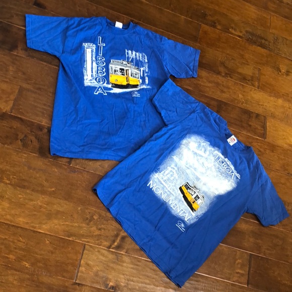 Men Lisboa Portugal Lisbon Top Shirt Tee M MEDIUM Lot of 2 Blue Cotton - Picture 1 of 9